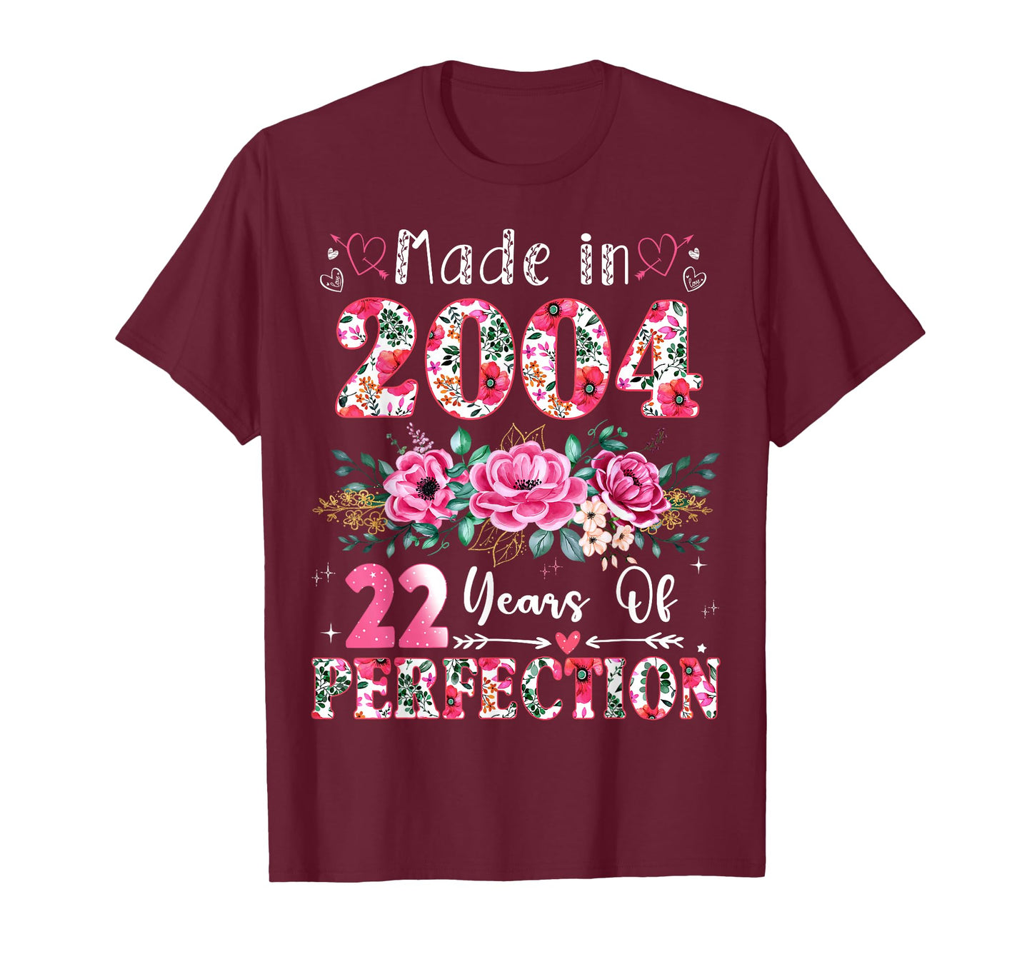 22 Year Old Made in 2004 Floral 22th Birthday Women T-Shirt