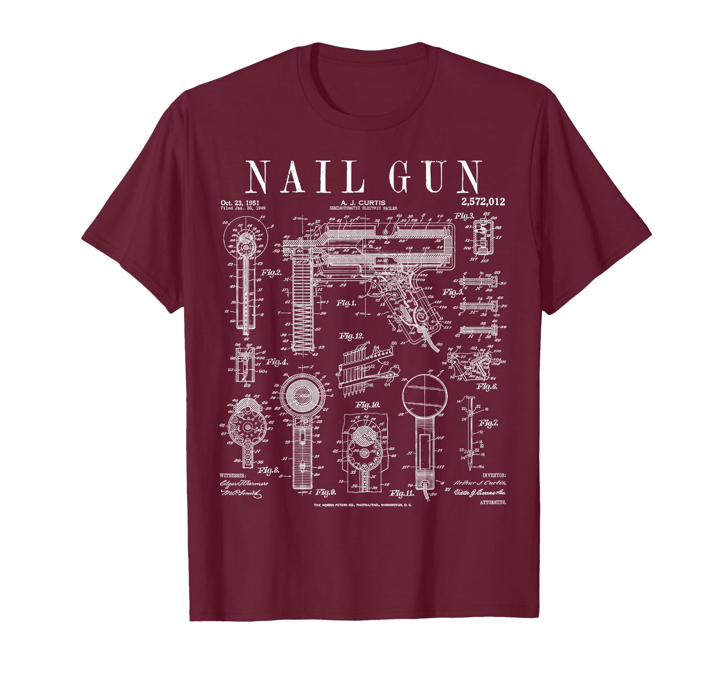 Carpenter Builder Construction Nail Gun Vintage Patent T-Shirt