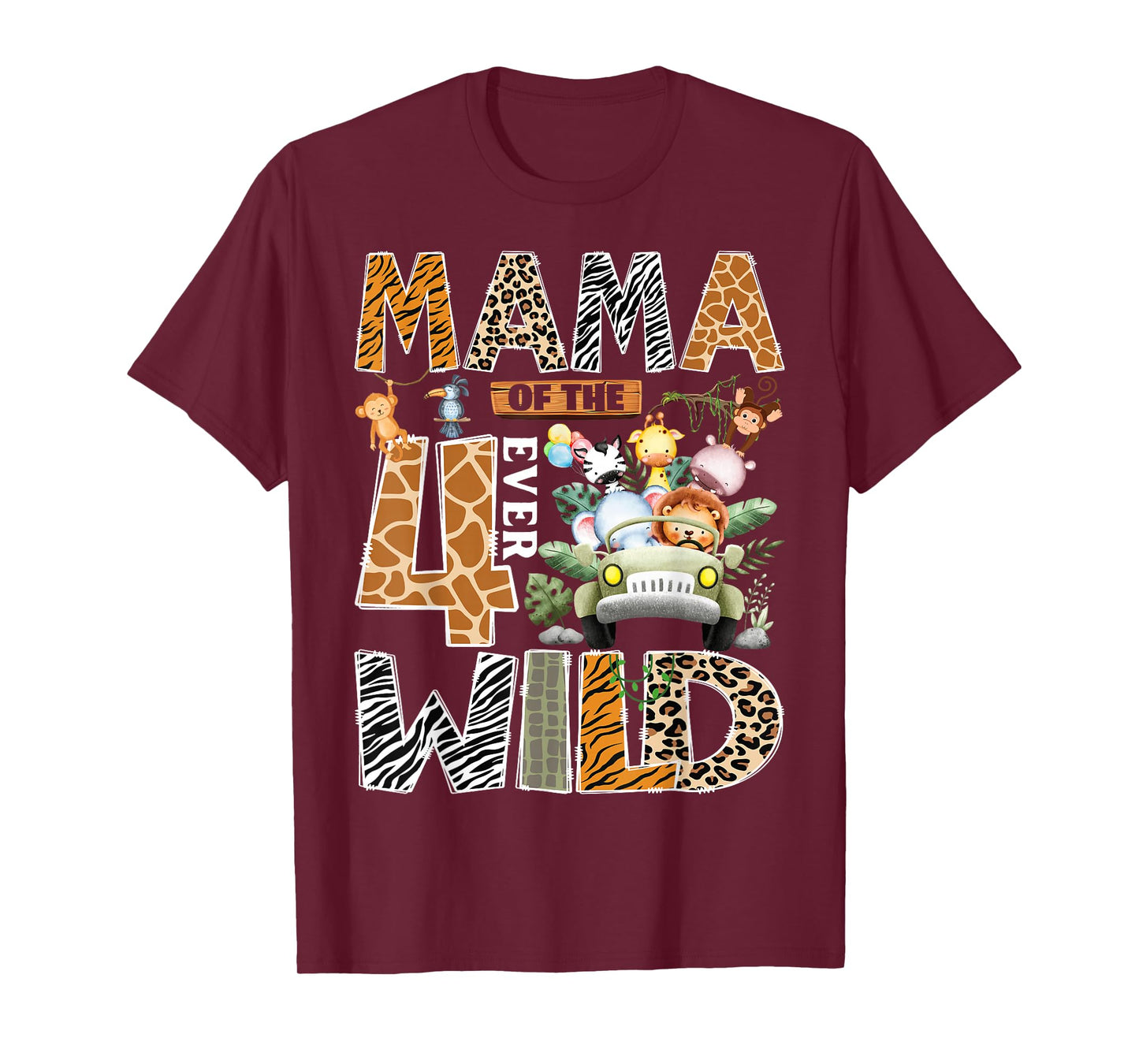 Mama of The Four Ever Wild Safari Jungle 4th Birthday Boy T-Shirt