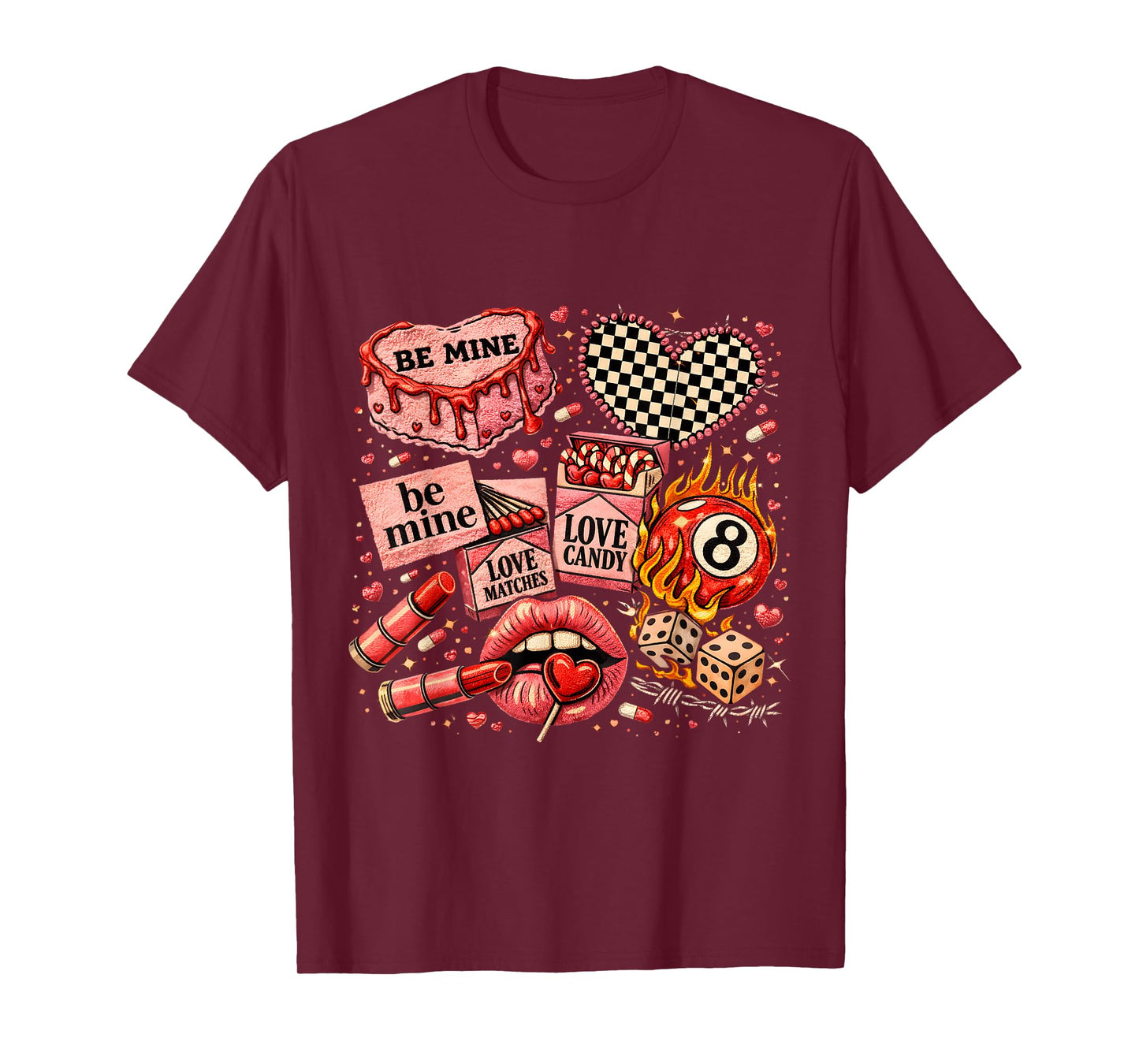 Edgy Valentine Collage Love Candy Lips Dice Art T-Shirt