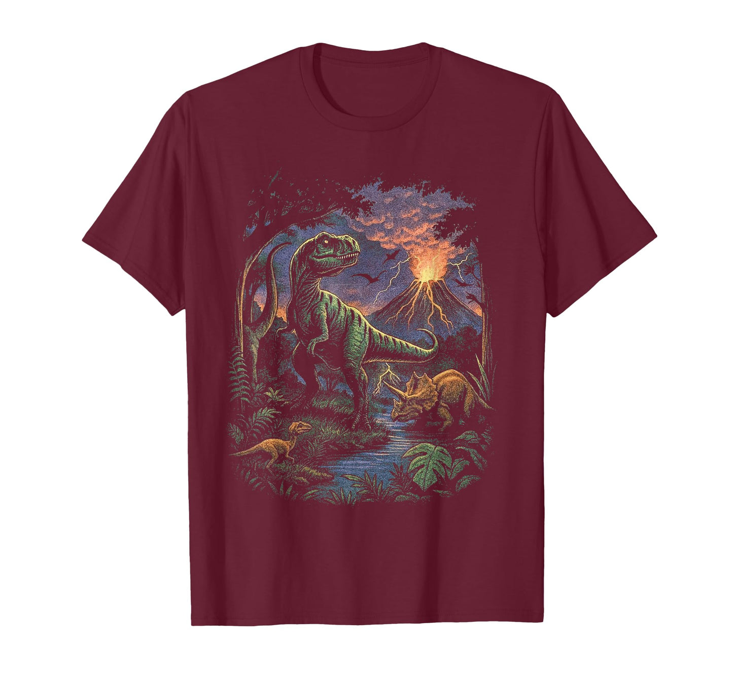 Vintage Dinosaur 90s T Rex and Triceratops Volcano Nature T-Shirt