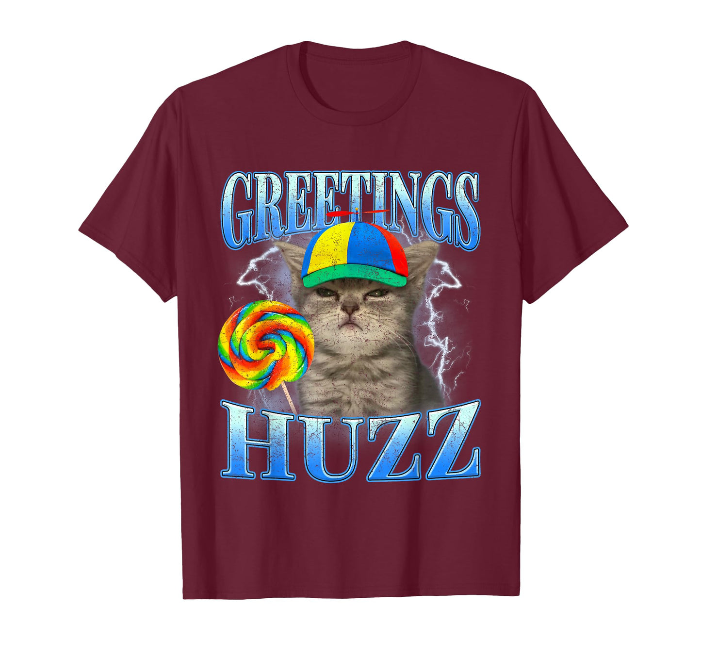 Lollipop Silly Cat Greetings Huzz Funny Kitten Meme Retro T-Shirt