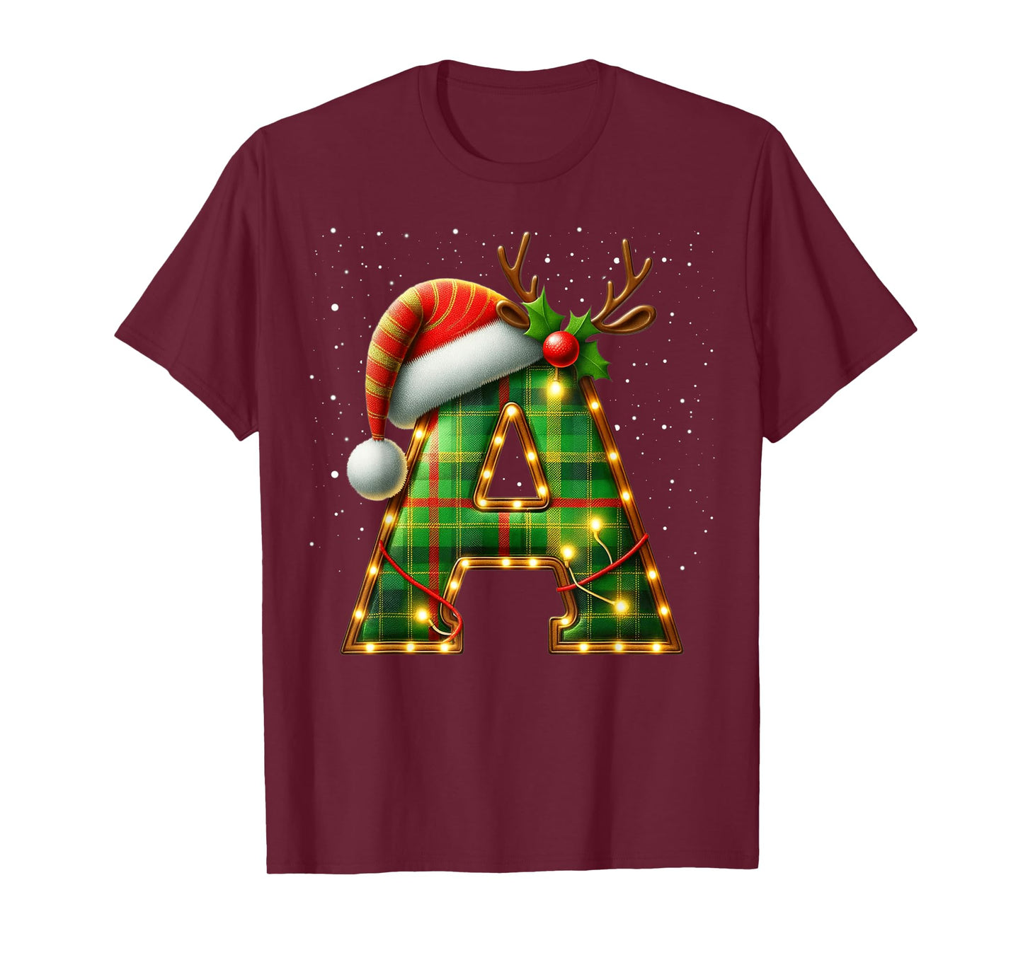 Letter A Christmas Plaid Santa Hat Monogram Initial Name A T-Shirt