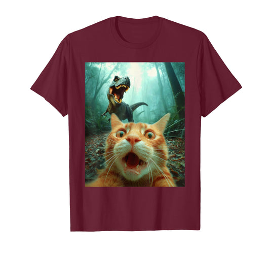 Cat Selfie with T-Rex Dinosaur Trex Dino Men Women Kids T-Shirt