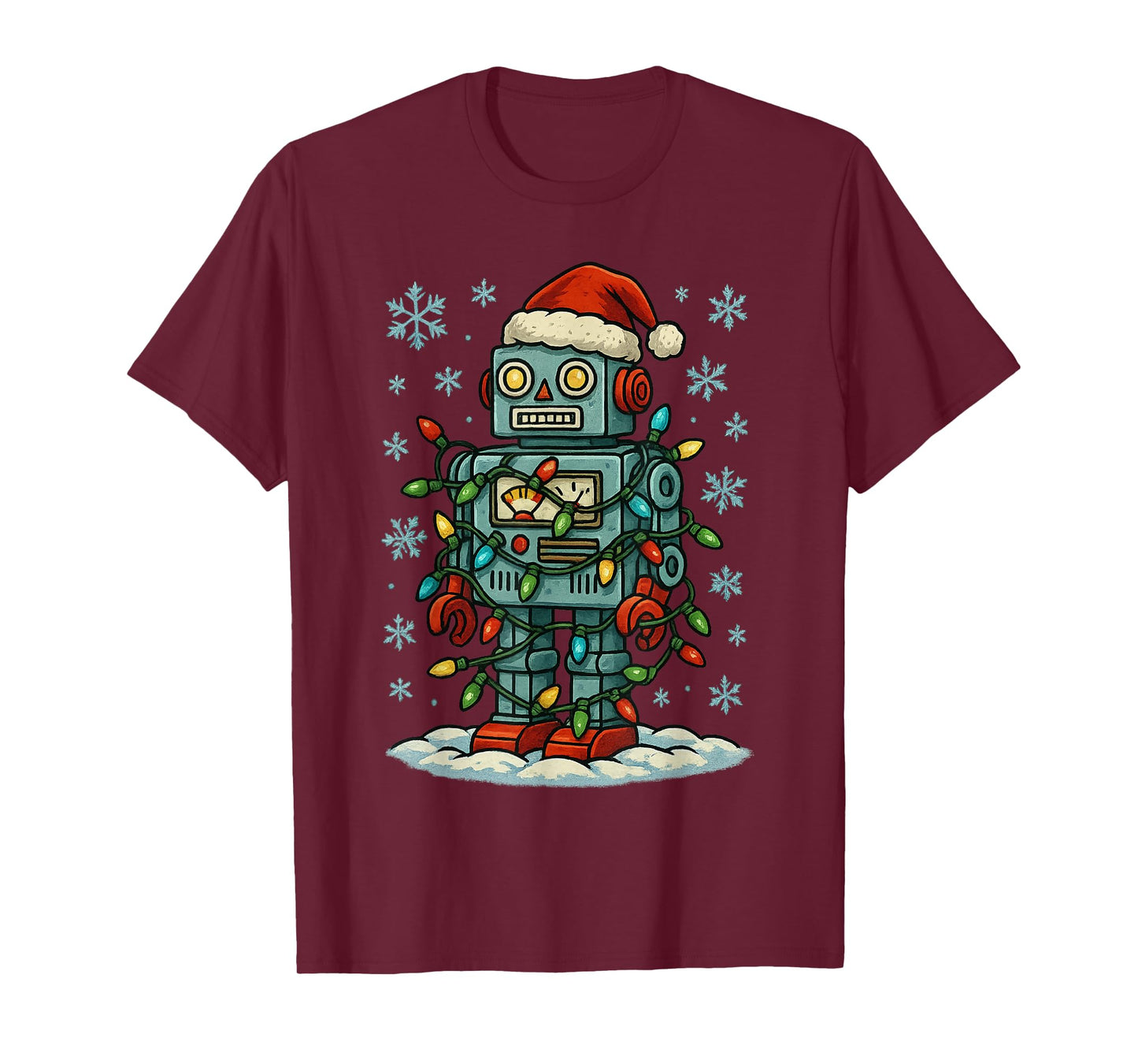 Christmas Lights Wrapped On Cute Kids Robot Toy Lover T-Shirt