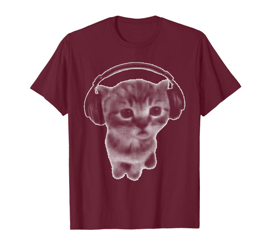 Cute Headphones Cat Funny y2k Grunge Silly Graphic T-Shirt