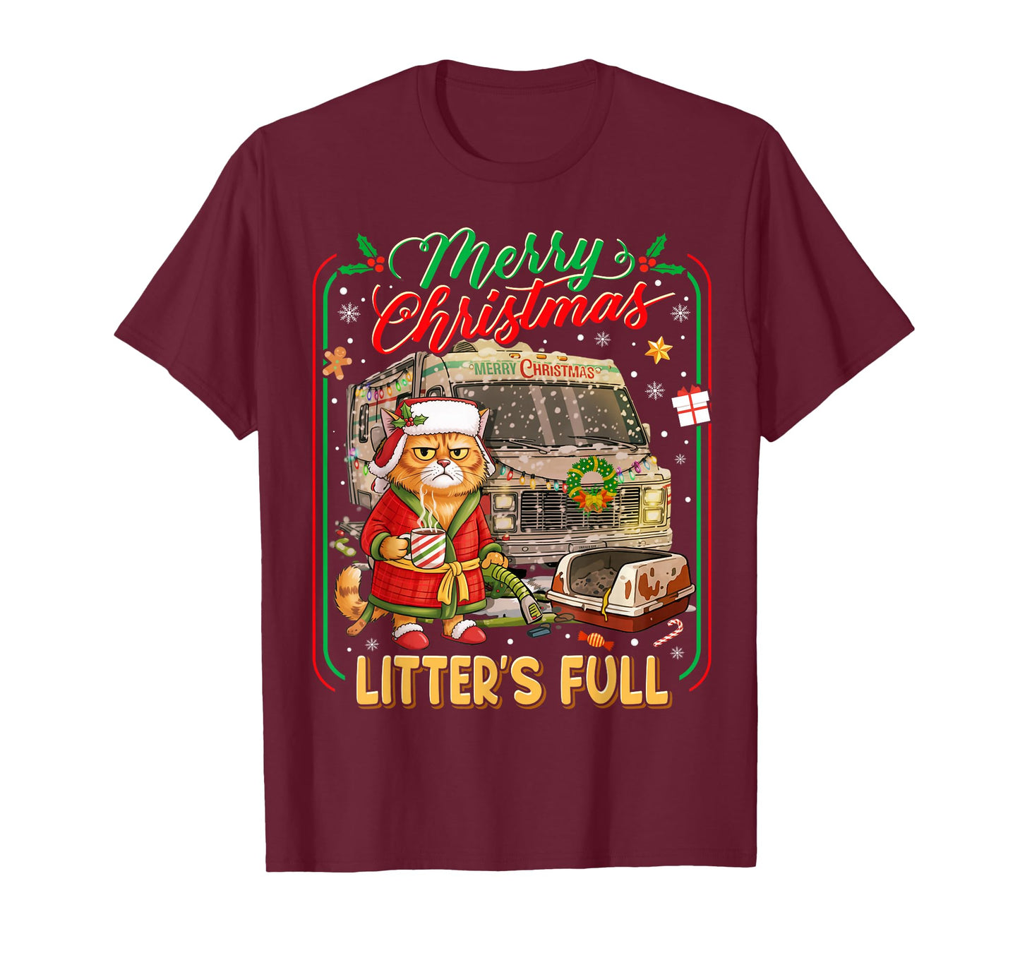 Merry Christmas Litter’s Full Funny Cat RV Holiday T-Shirt