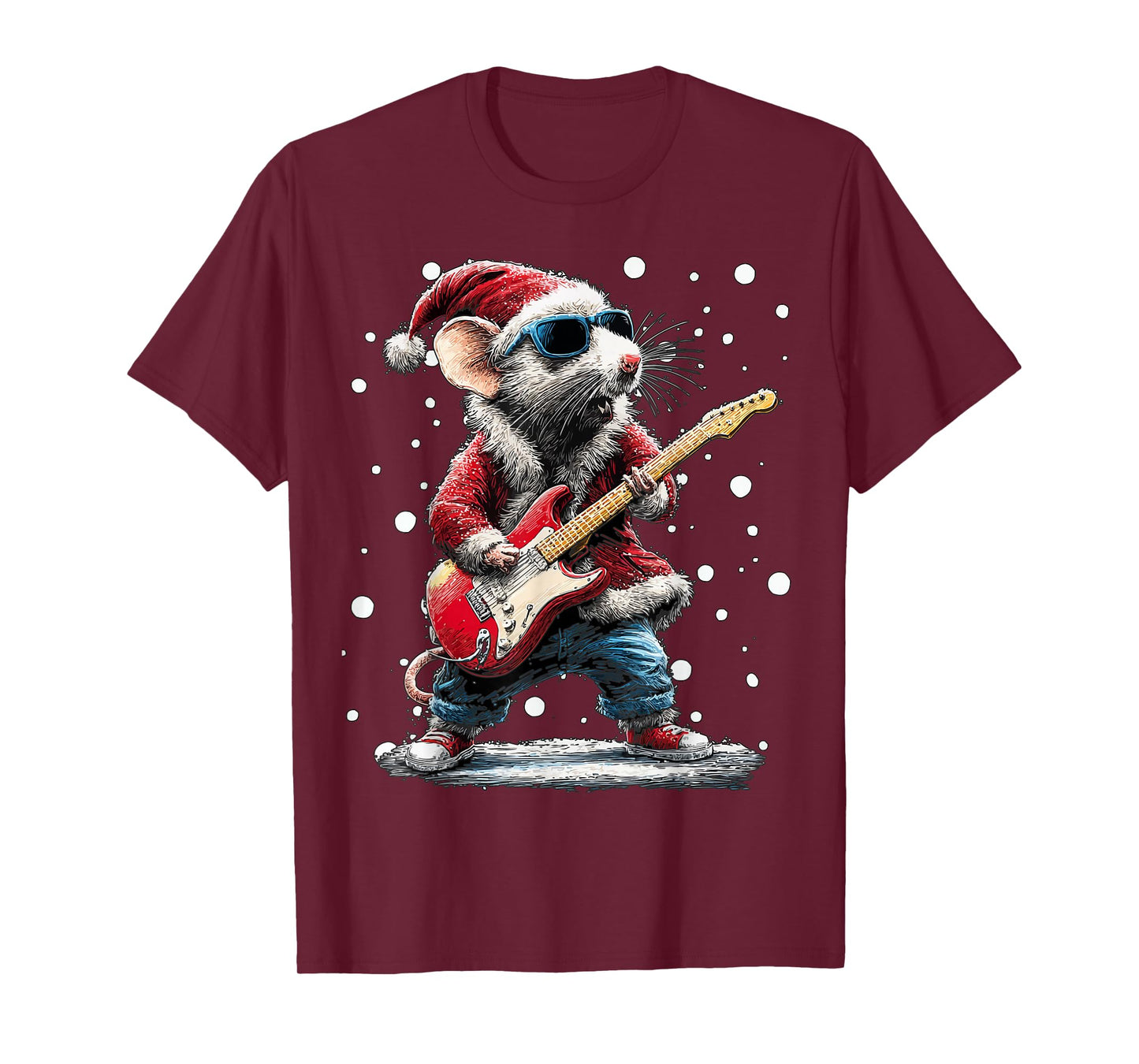 Christmas Rat Playing Guitar Funny Musician Animal Music T-Shirt