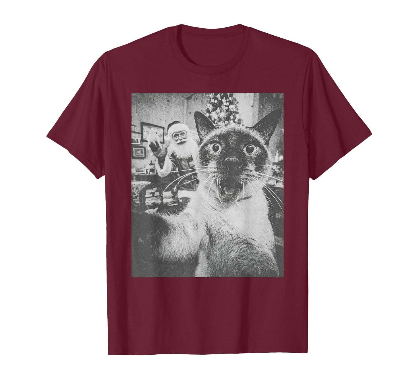 Funny AI Siamese Cat Selfie with Santa Claus Christmas Meme T-Shirt