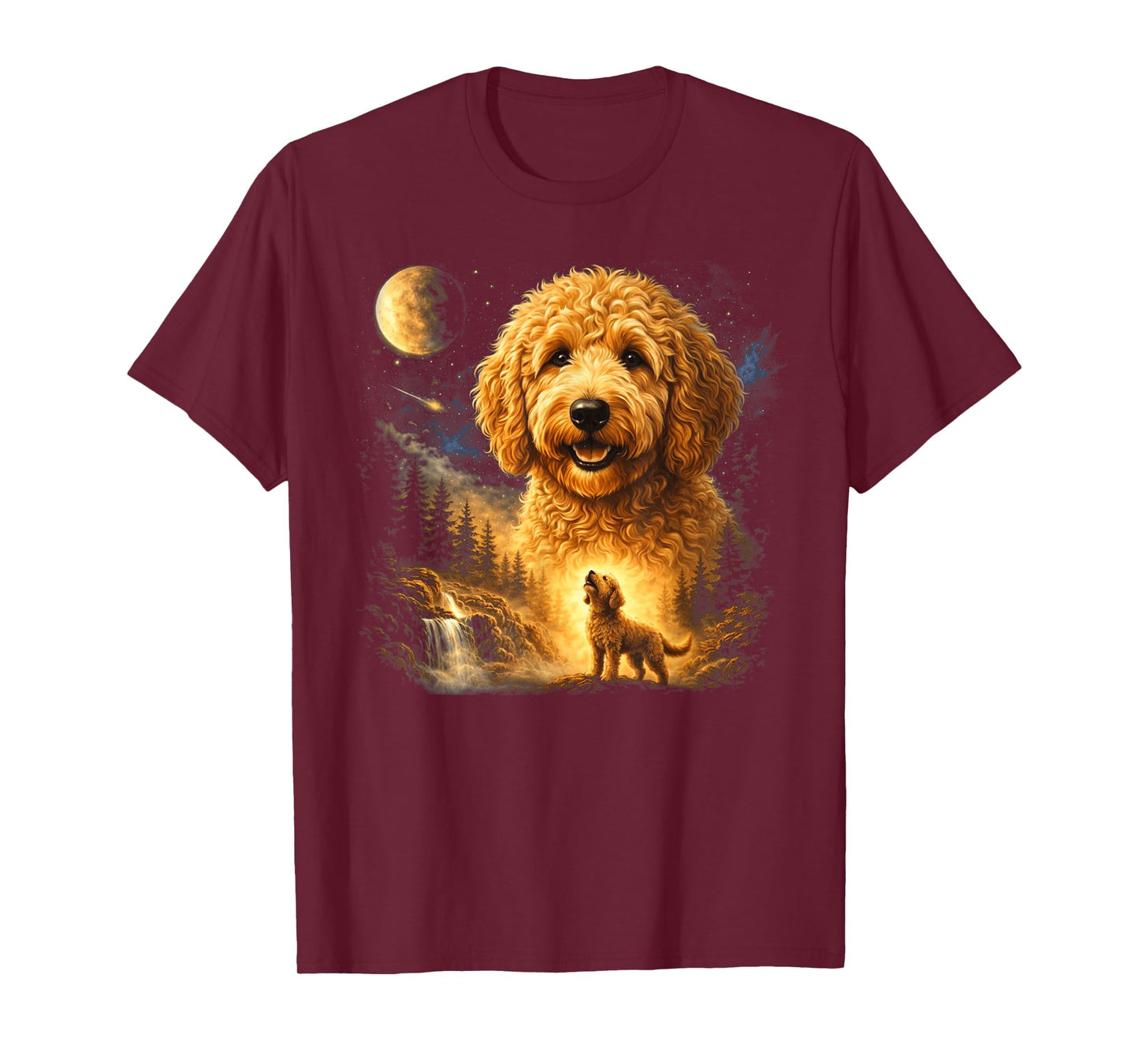 Goldendoodle Howling to The Moon Vintage Mystical Dog Art T-Shirt
