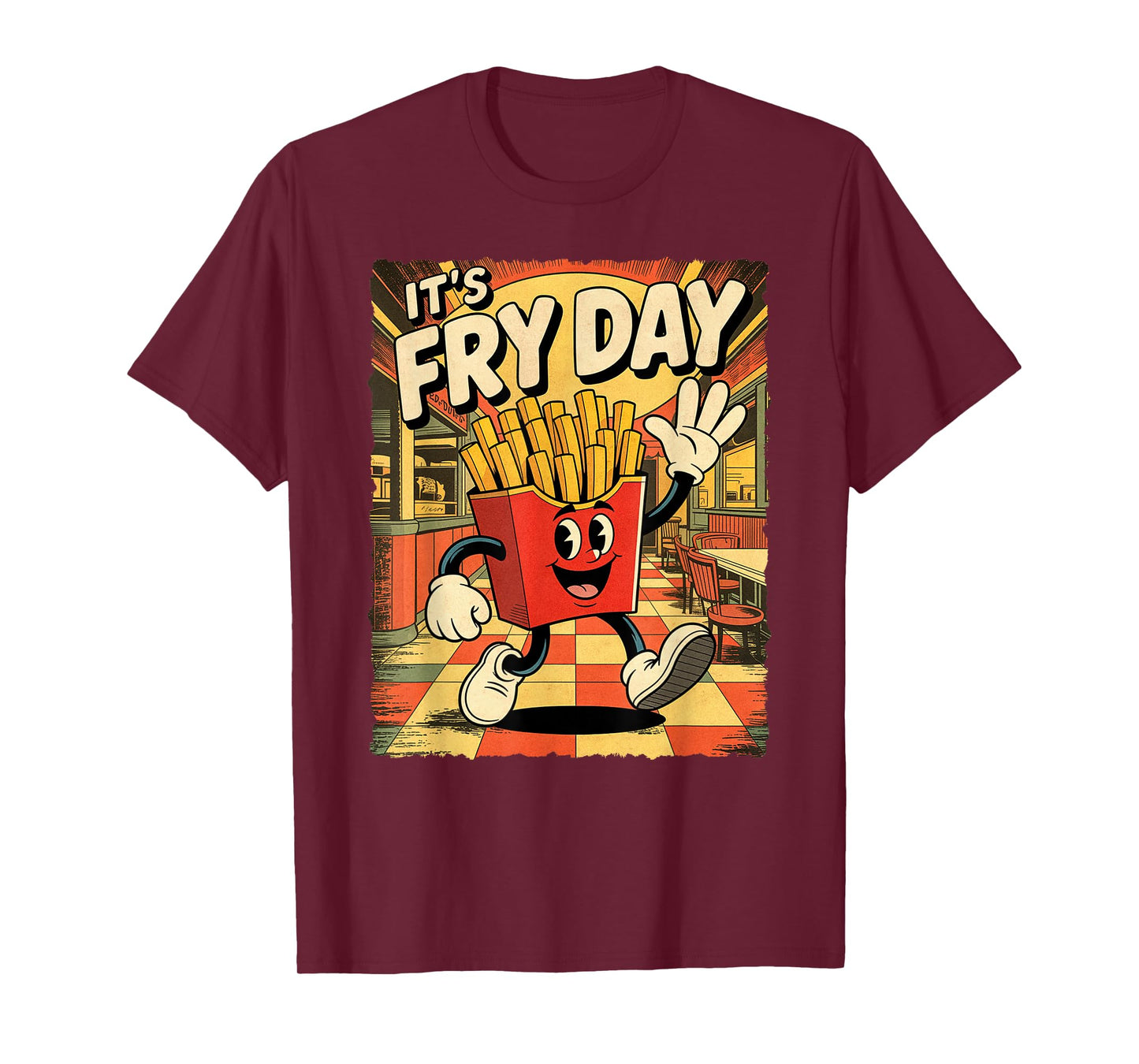 It’s Fry Day Funny Rubber Hose Cartoon French Fries Graphic T-Shirt
