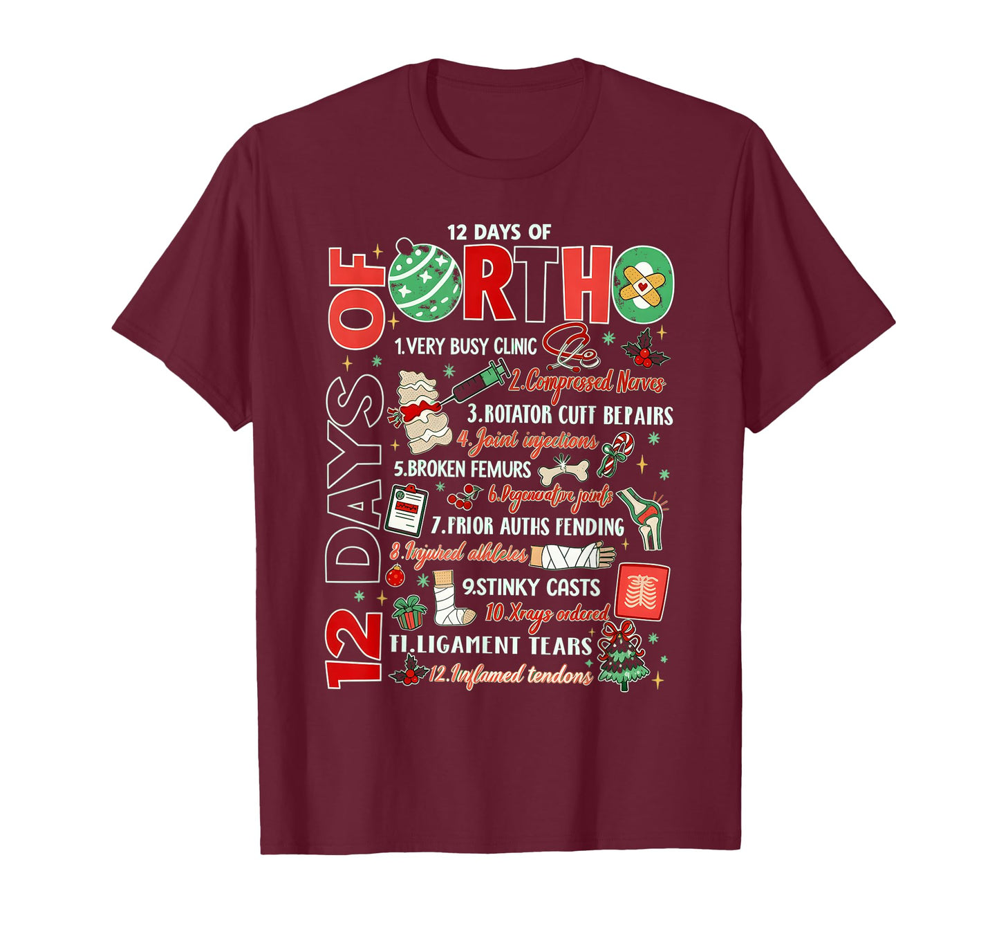 12 Days of Ortho Christmas Orthopedic Nurse Nursing Matching T-Shirt