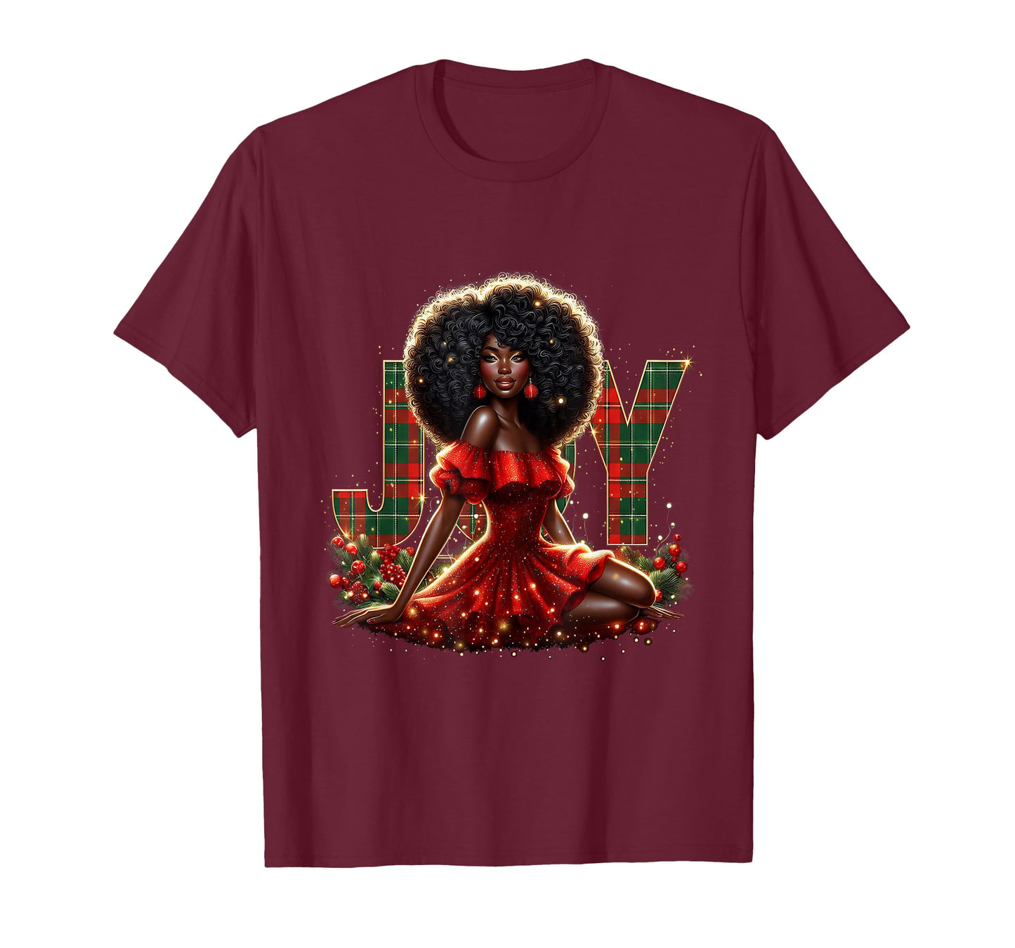 Melanin Afro Woman Queen Claus Santa Black Women Christmas T-Shirt