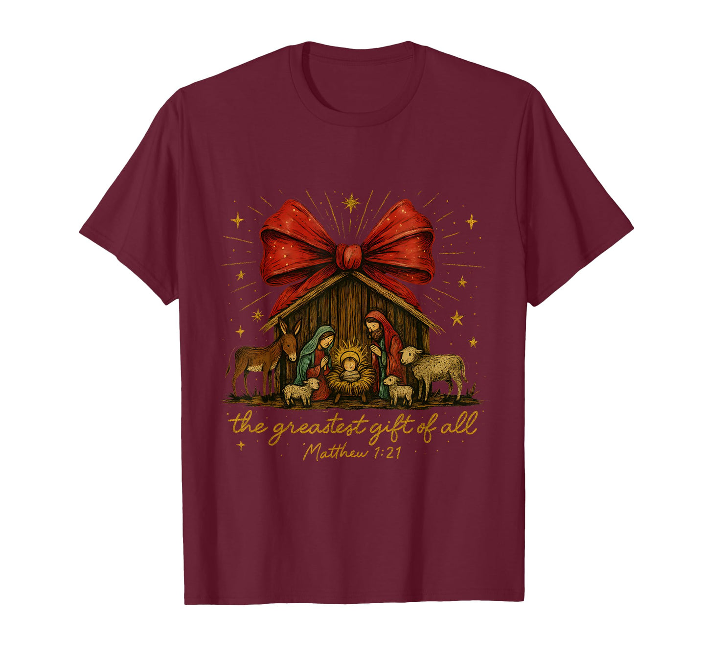 Classic Nativity Scene – Greatest Gift Matthew 1:21 T-Shirt