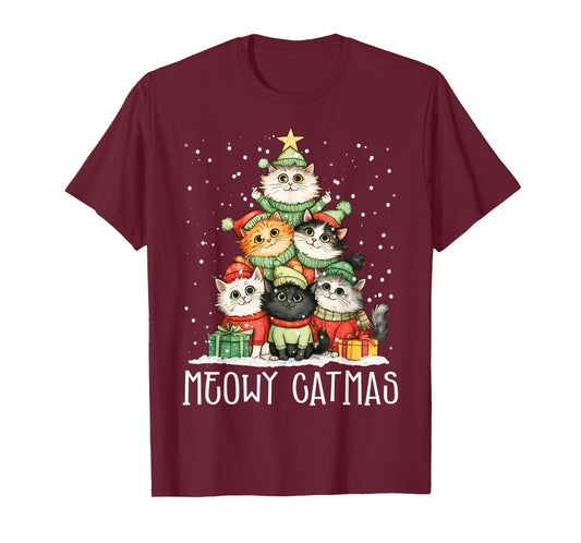 Cute Meowy Catmas Xmas Tree Merry Christmas Cat Santa Kitten T-Shirt