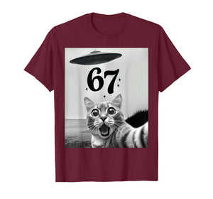 Cat Selfie with Alien UFO and 67 Funny 6 7 for Men Women Kid T-Shirt