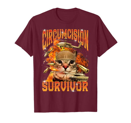 Circumcision Survivor Cat Meme Funny T-Shirt