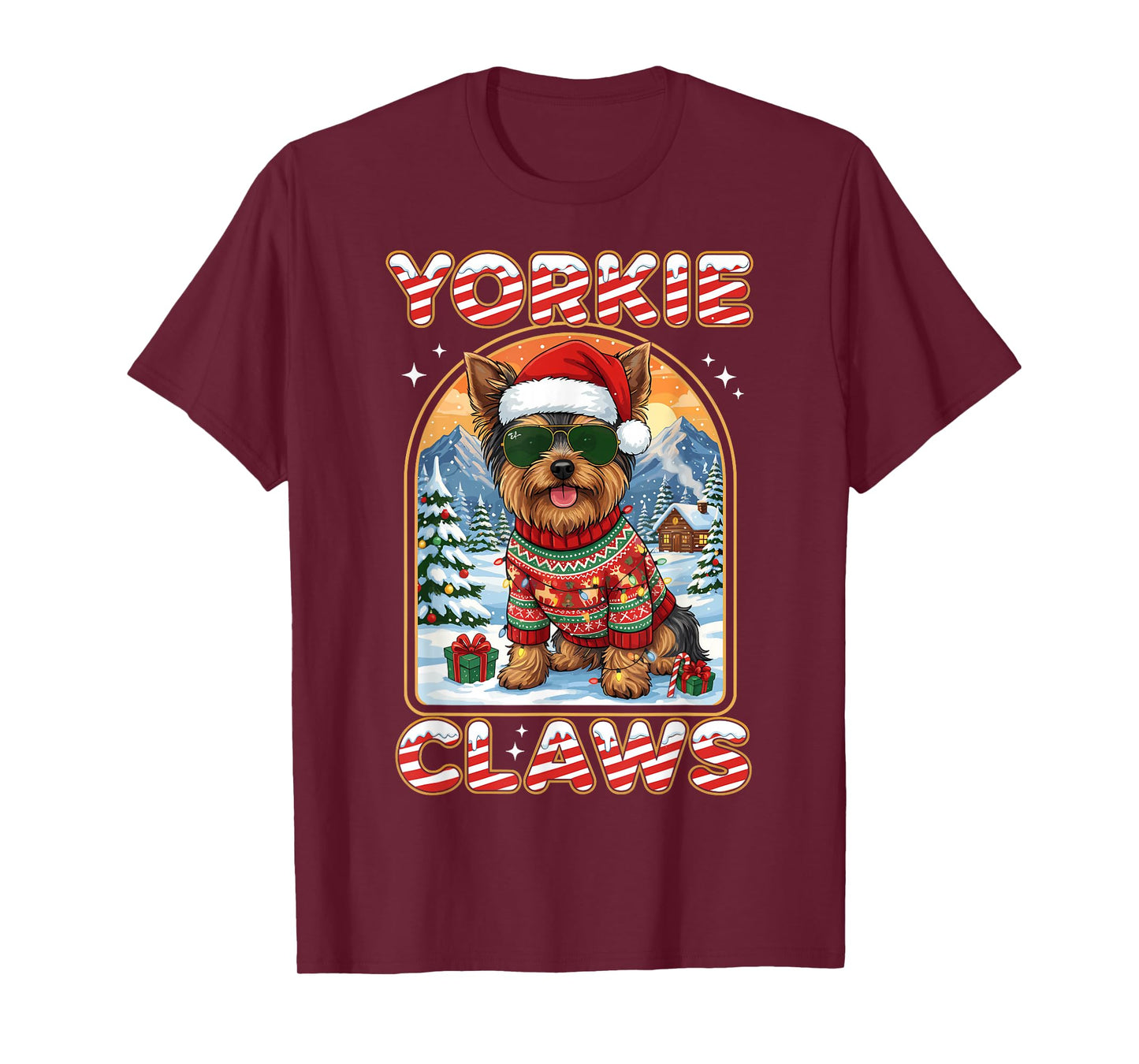Christmas Santa Yorkie Claws Dog Owner Yorkshire Terrier T-Shirt