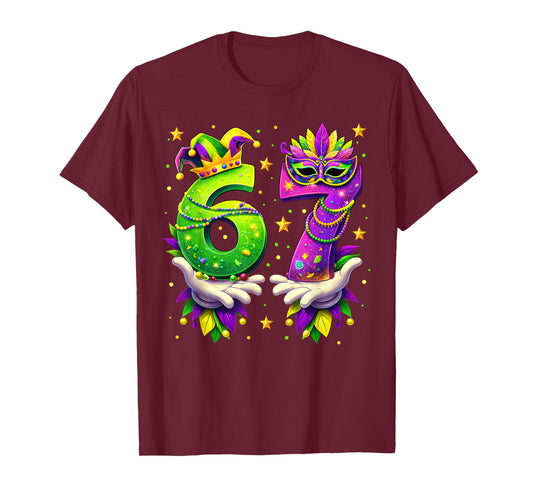 Mardi Gras Carnival Six Seven Beads 6 7 Meme Girls Boys Kids T-Shirt