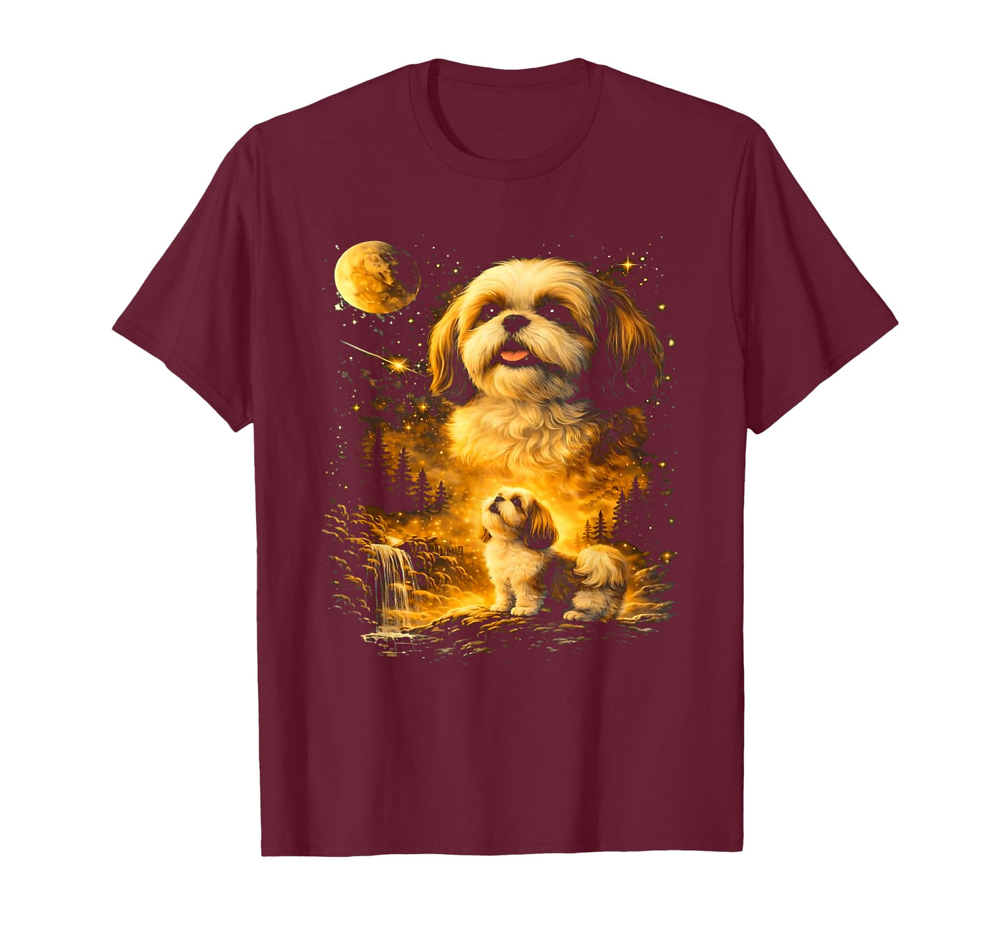 Vintage 90s Shih Tzu Howling at The Moon Funny Dog Graphic T-Shirt