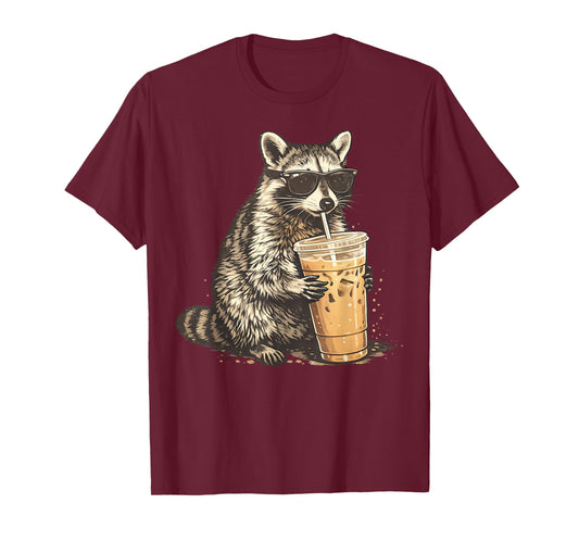 Funny Sunglasses Raccoon Drinking Iced Coffee Lovers Meme T-Shirt