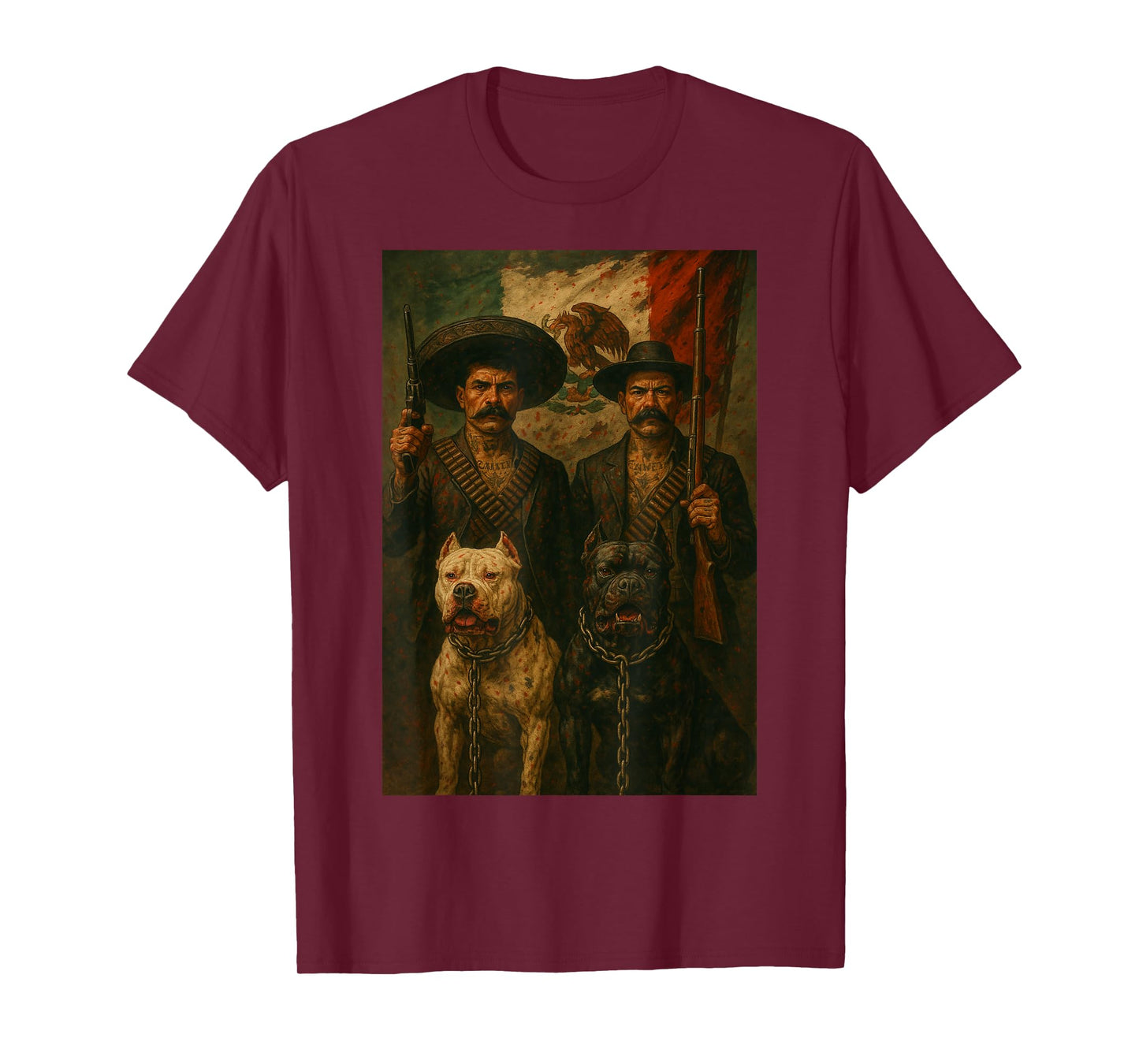 Zapata Villa Pit Bull Mexican Flag T-Shirt