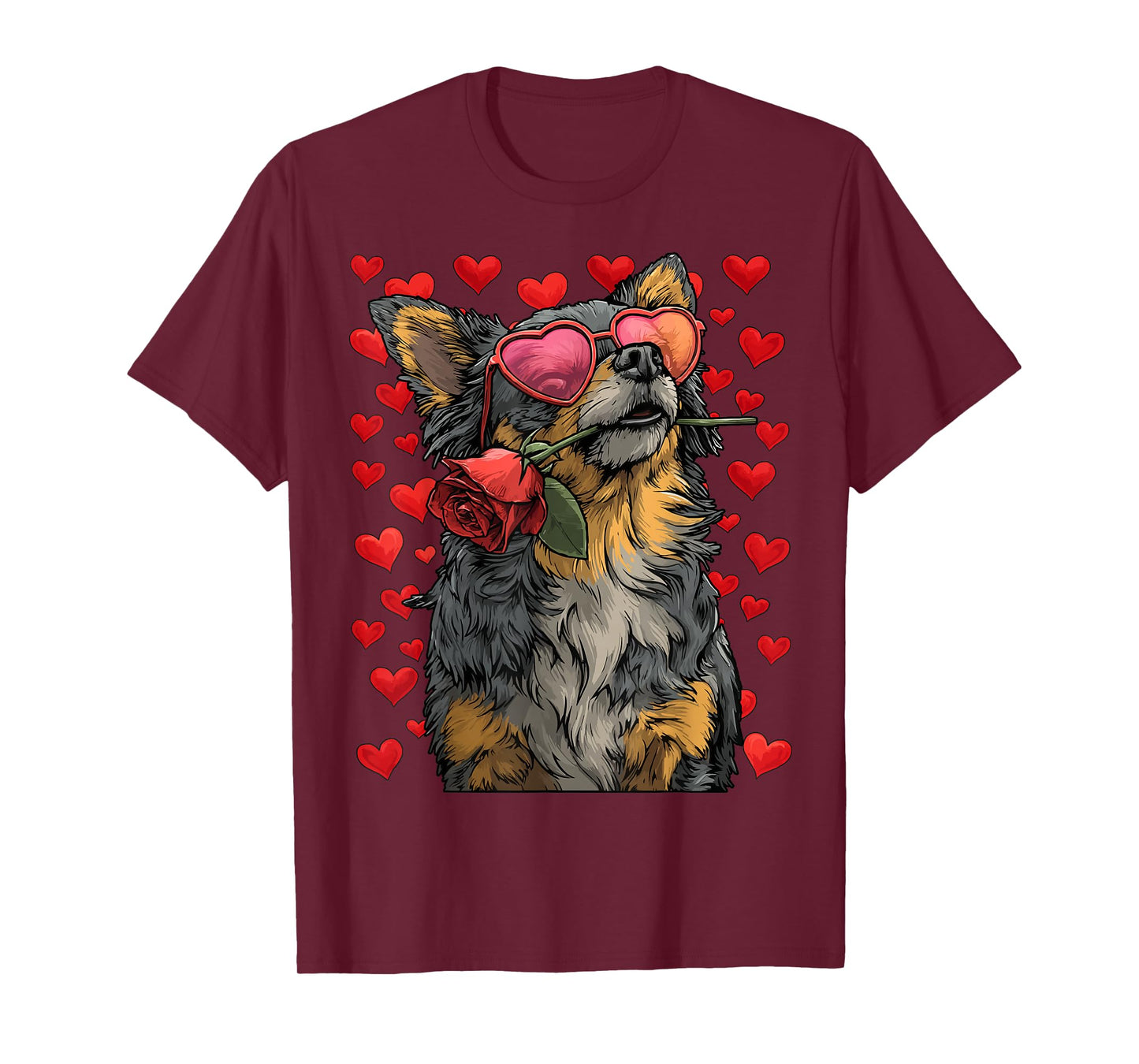 Cute Chihuahua with Heart Glasses Rose Valentine's Day Dog T-Shirt