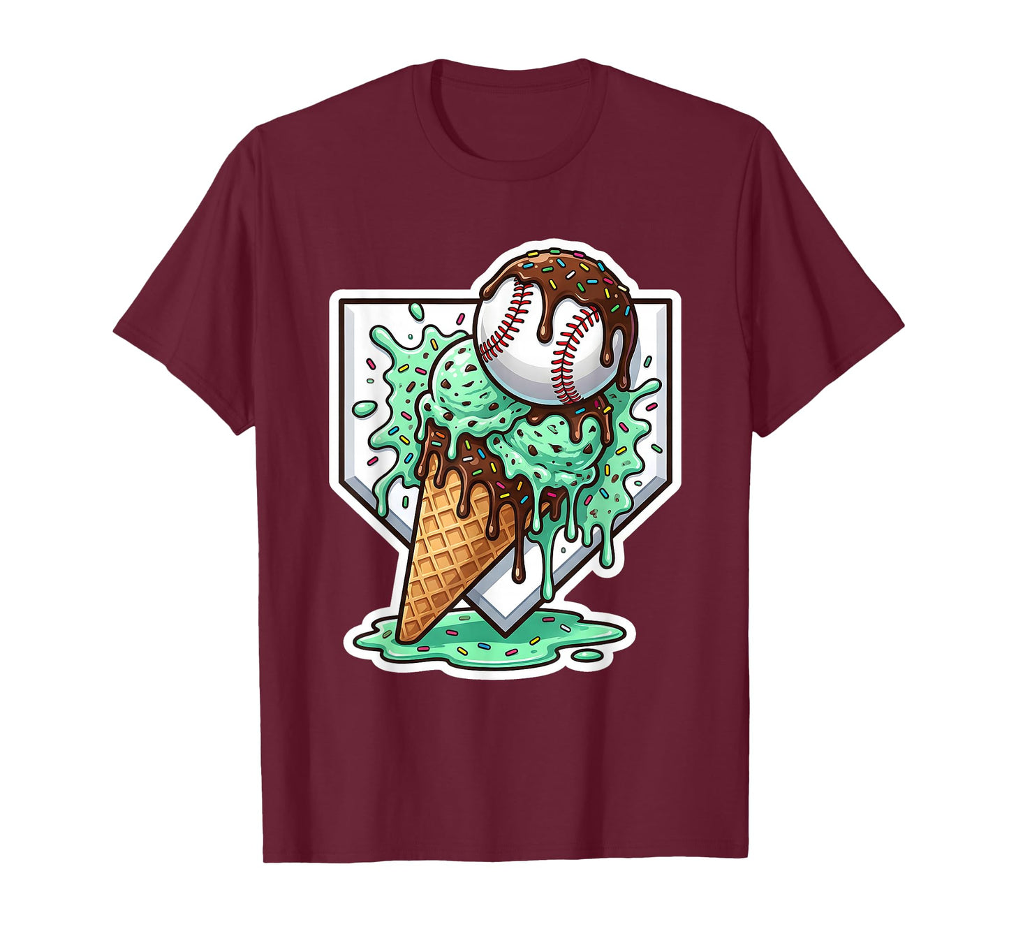 Baseball Boys Ice Cream Drip Baseball Boys Youth Mint Choco T-Shirt