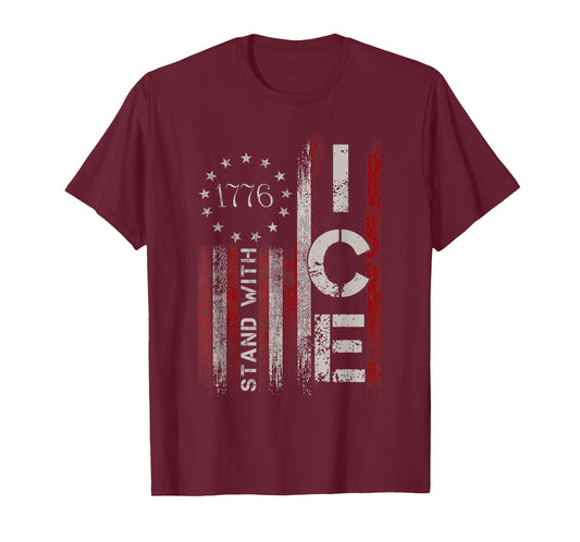 Support ICE Immigration Officers American Flag Border Patrol T-Shirt