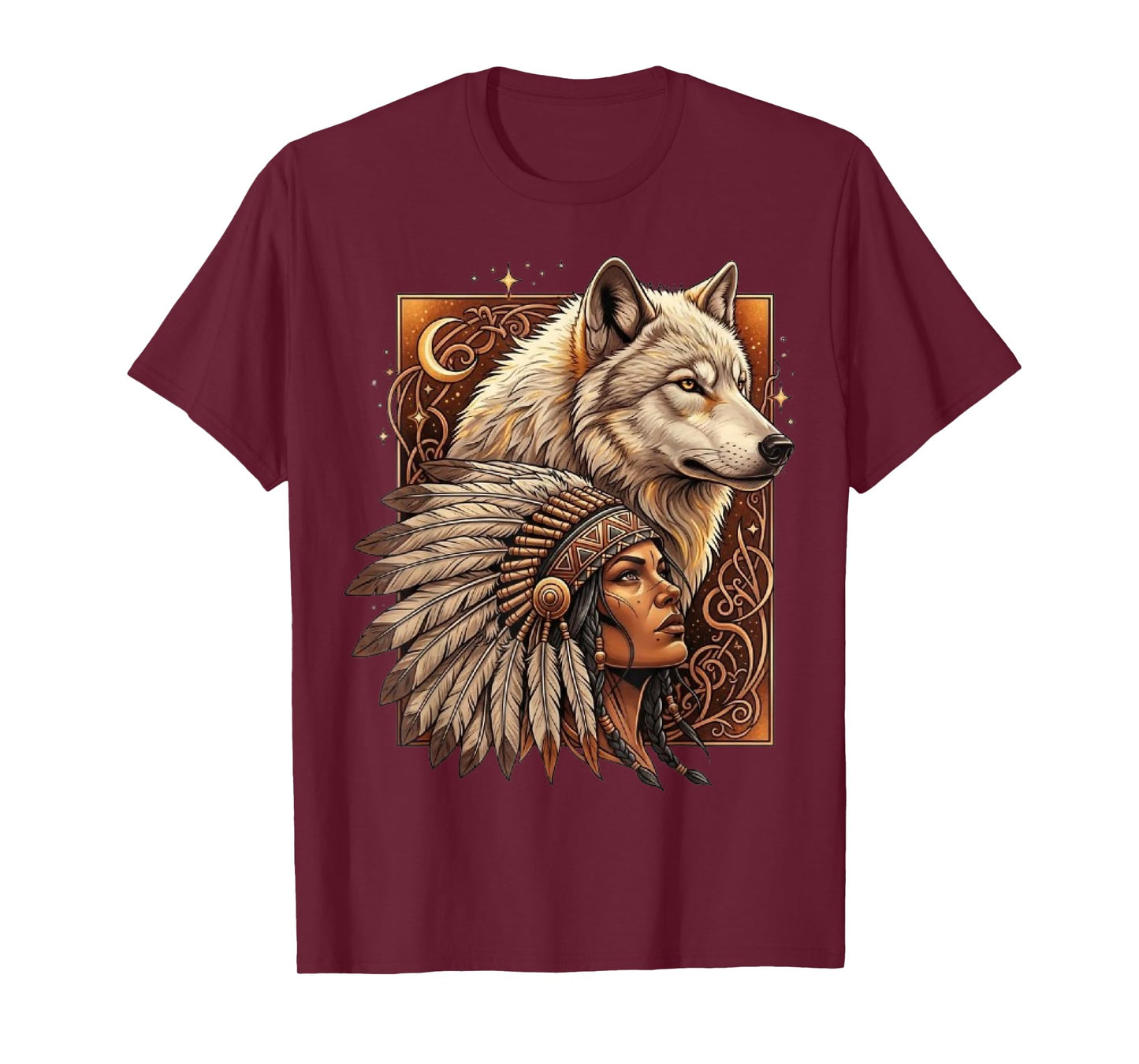 Indian Native American Woman with White Wolf Vitage Gifts T-Shirt
