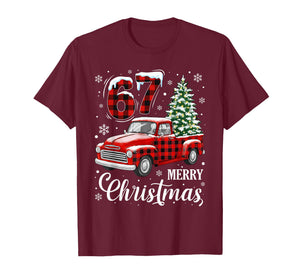Merry Christmas Red Plaid Truck 67 Xmas Holiday Pajama T-Shirt