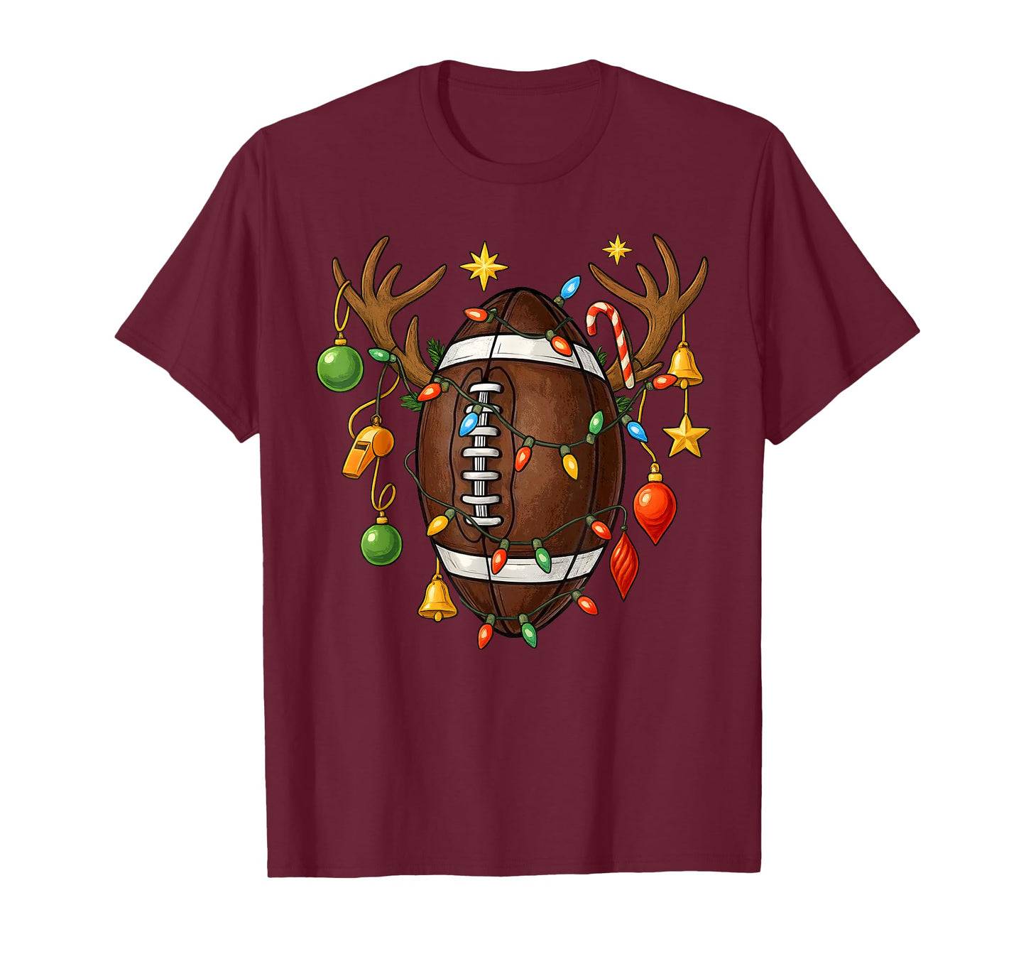 Football Reindeer Antlers Christmas for Men Women Teen Kids T-Shirt