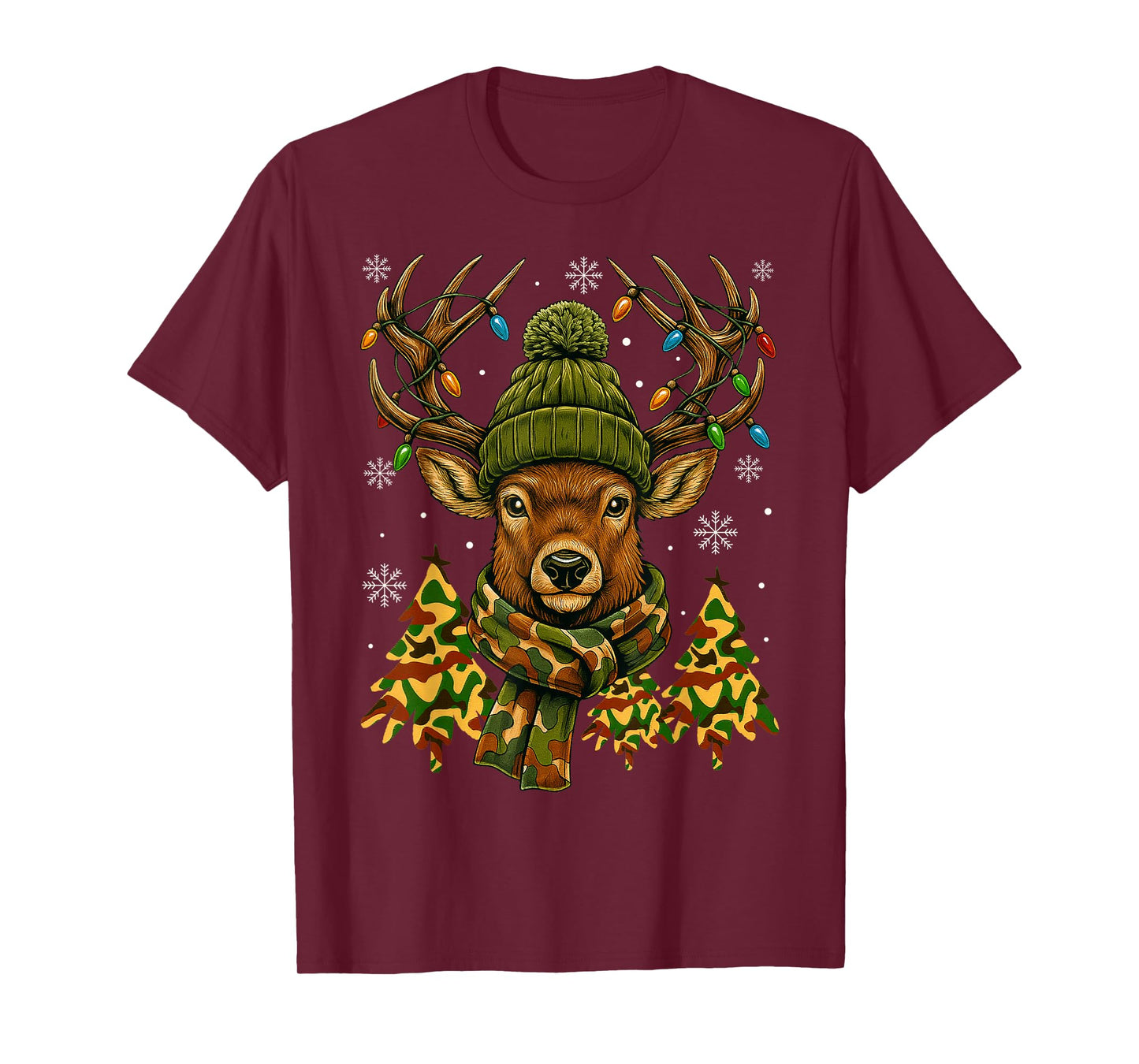 Hunting Reindeer Deer Xmas Light Funny Winter Scarf Hunter T-Shirt