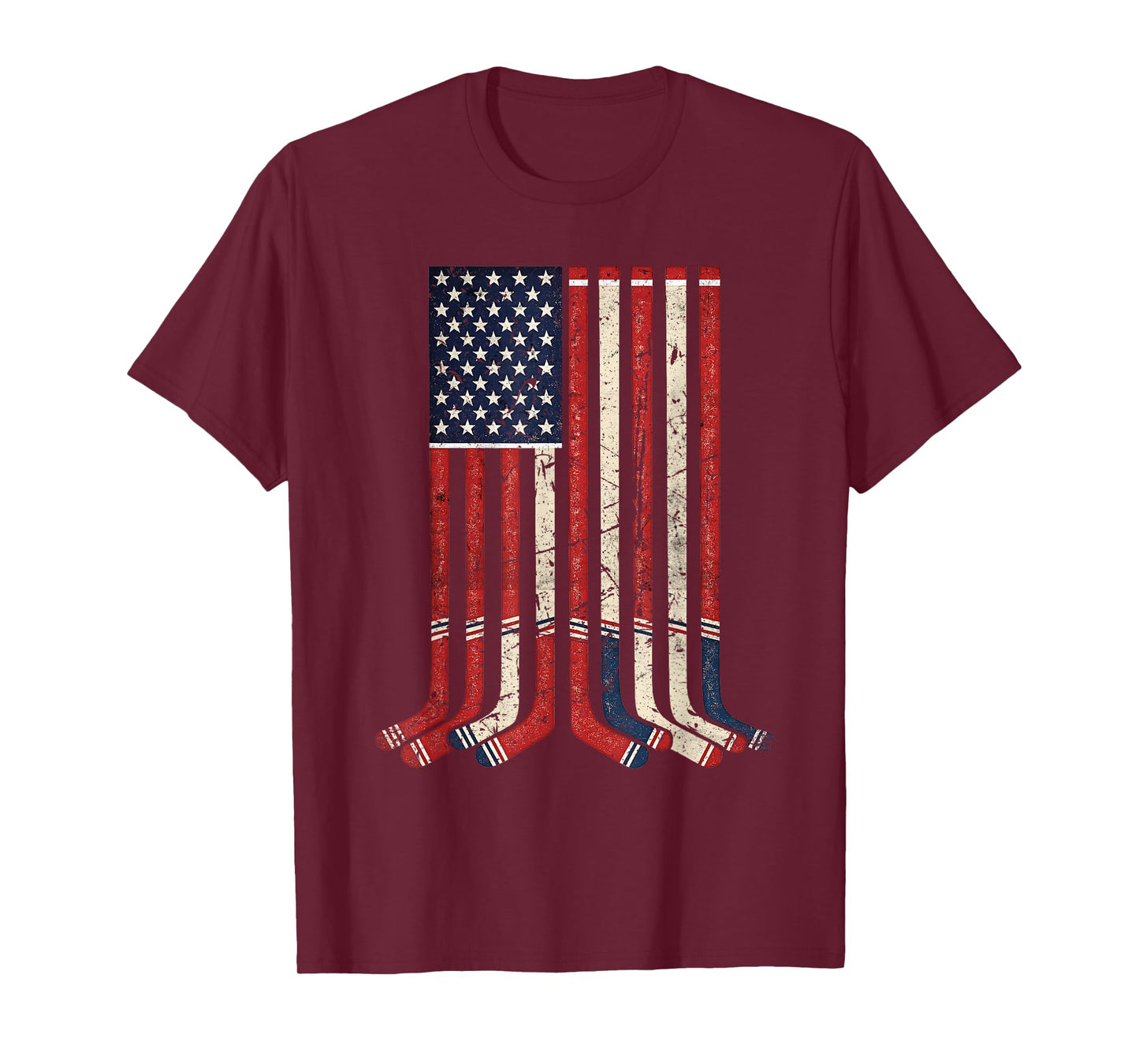 USA Flag Hockey Sticks Patriotic Ice Hockey Player Men Boys T-Shirt