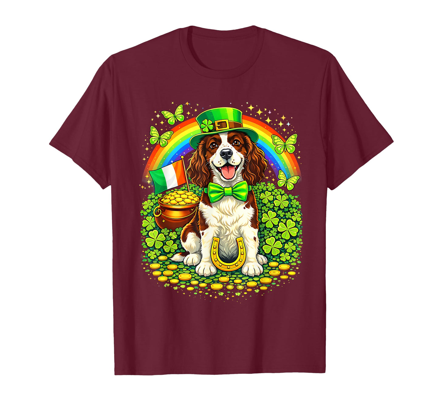 Lucky English Springer Spaniel St Patrick’s Day Shamrock T-Shirt