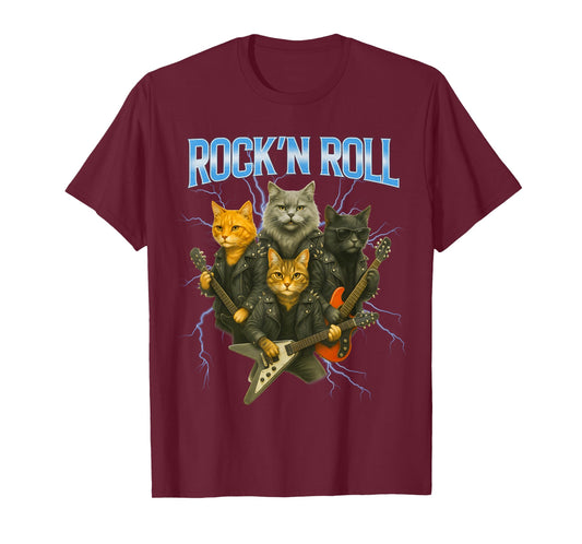 Cats Rock and Roll Band, Cat Guitar Music Band, Funny Animal T-Shirt