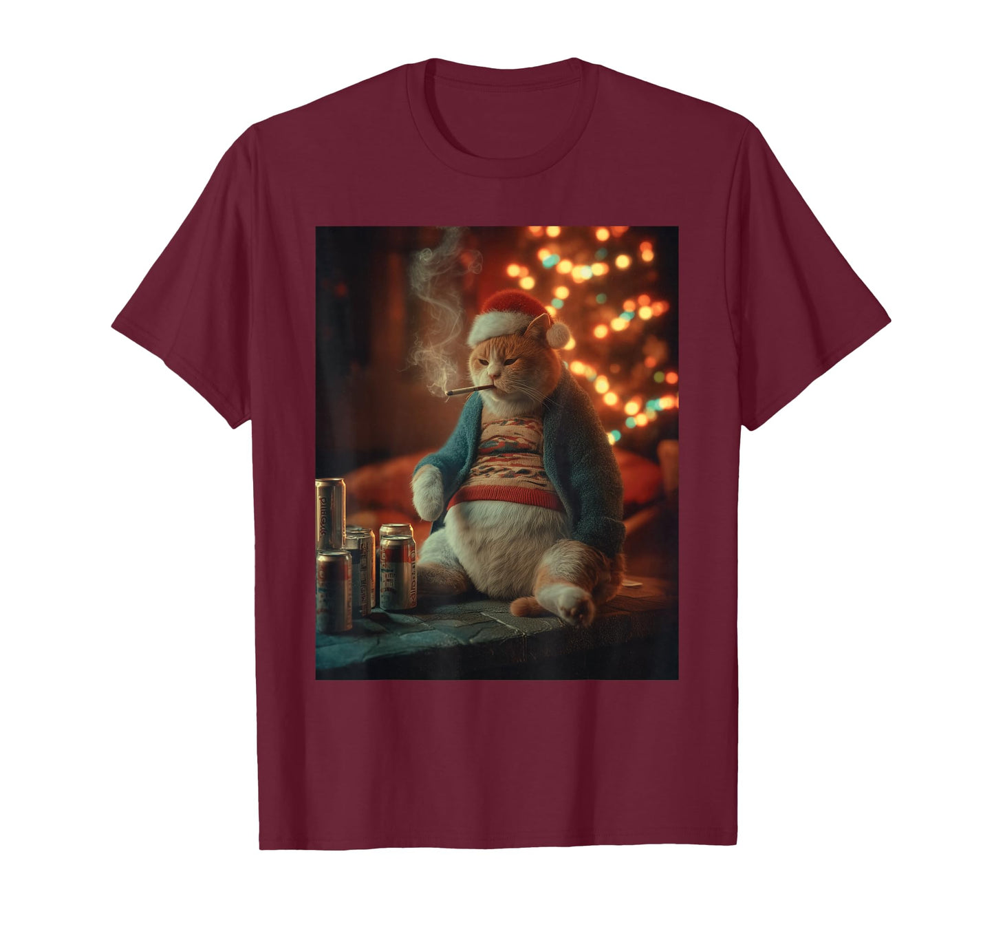 Christmas Cat Smoking Cigarette Meme Gen Z T-Shirt