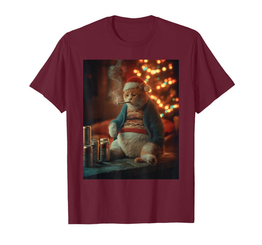 Christmas Cat Smoking Cigarette Meme Gen Z T-Shirt