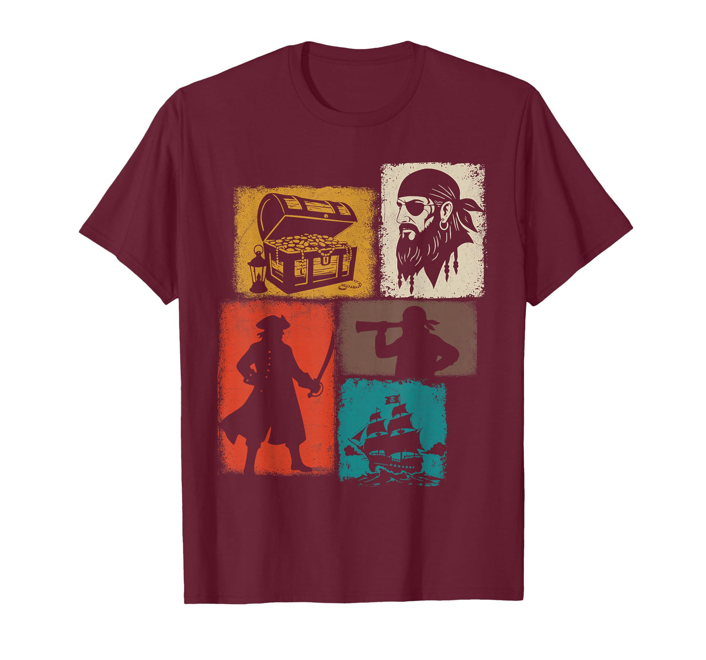 Pirate Vintage Collage Sailor Captain Treasure Hunter T-Shirt