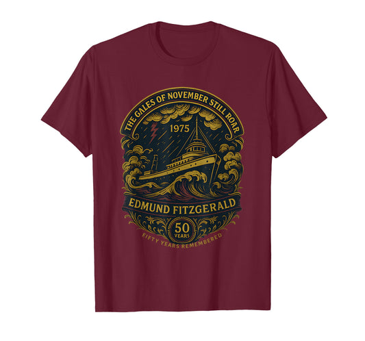 Edmund Fitzgerald Ship 1975 Anniversary Great Lakes Tribute T-Shirt
