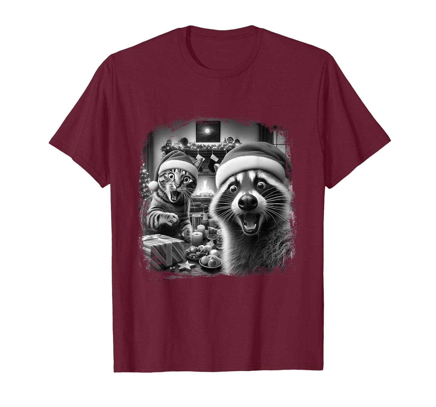Racoon Santa Funny Cat Taking Selfie Christmas Xmas Holiday T-Shirt