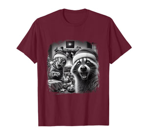 Racoon Santa Funny Cat Taking Selfie Christmas Xmas Holiday T-Shirt