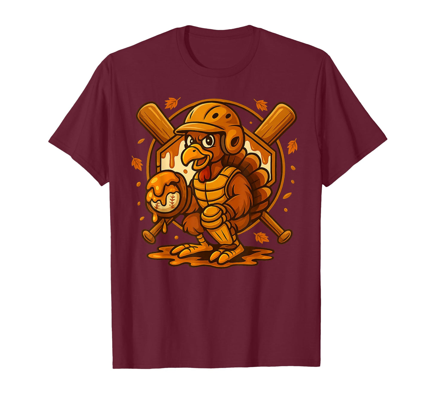 Funny Turkey Batter Catcher Thanksgiving Baseball Drip T-Shirt