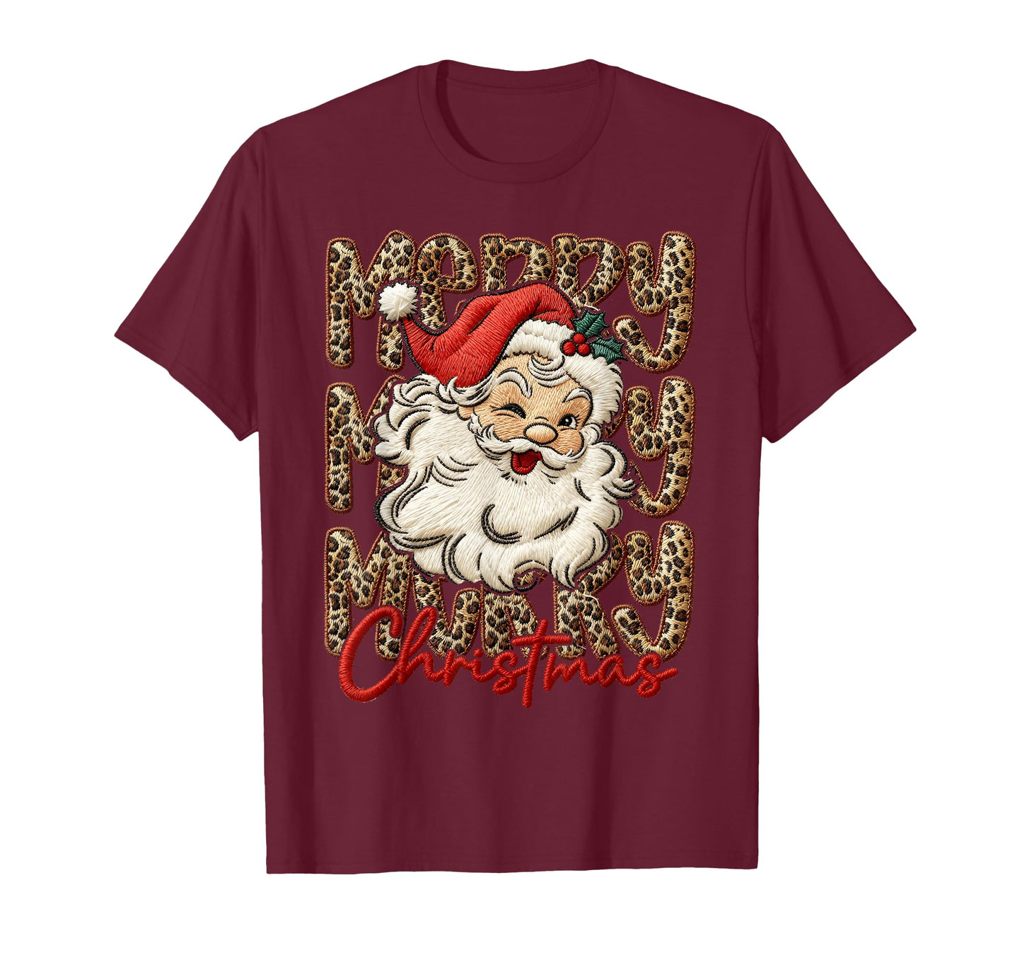 Merry Christmas Leopard Santa Hat Cheetah Xmas Pajamas T-Shirt