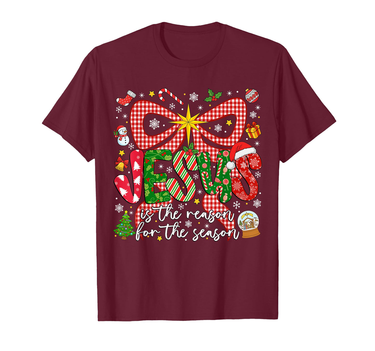 Jesus is The Reason for The Season Christian Christmas Bow T-Shirt