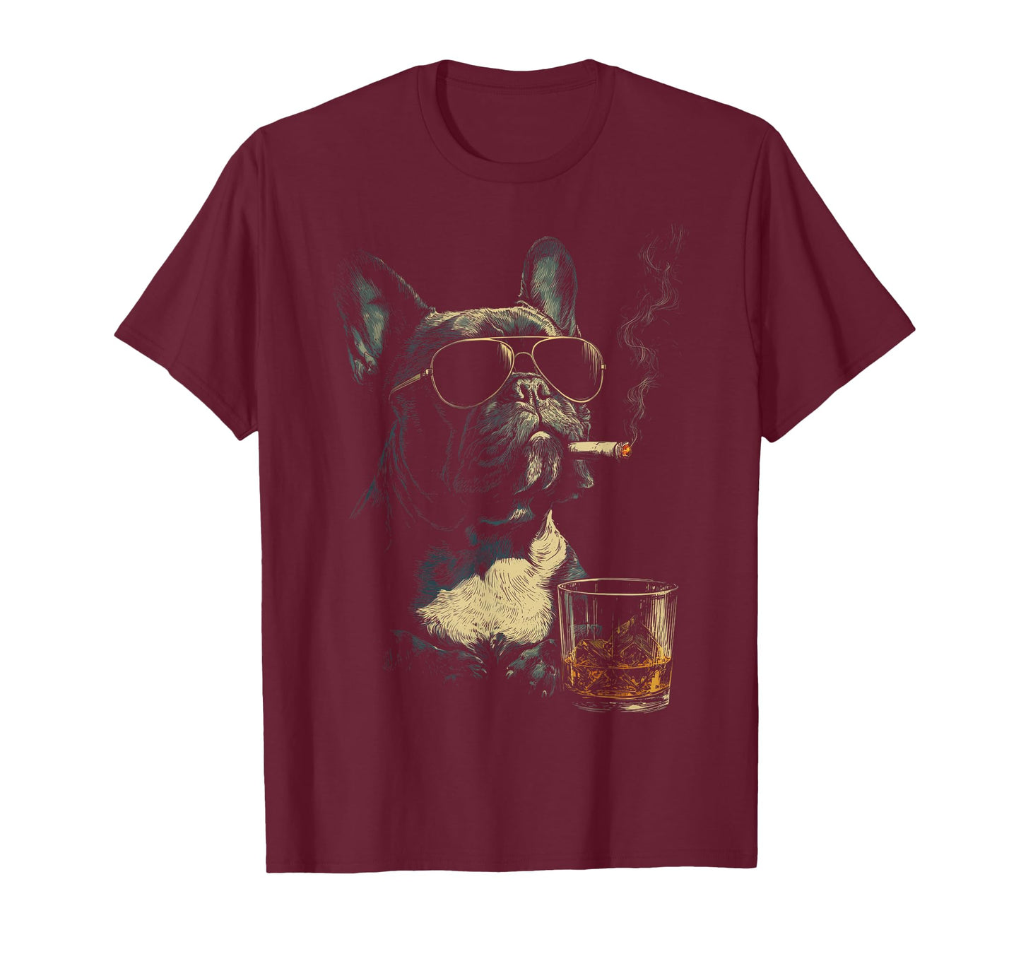 French Bulldog Smoking Cigarette Whisky Lover Funny Dog T-Shirt