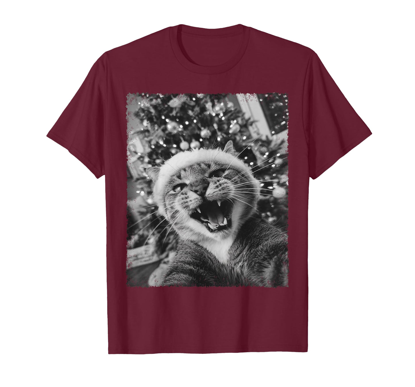 Funny Christmas Design Black and White Cat Selfie T-Shirt