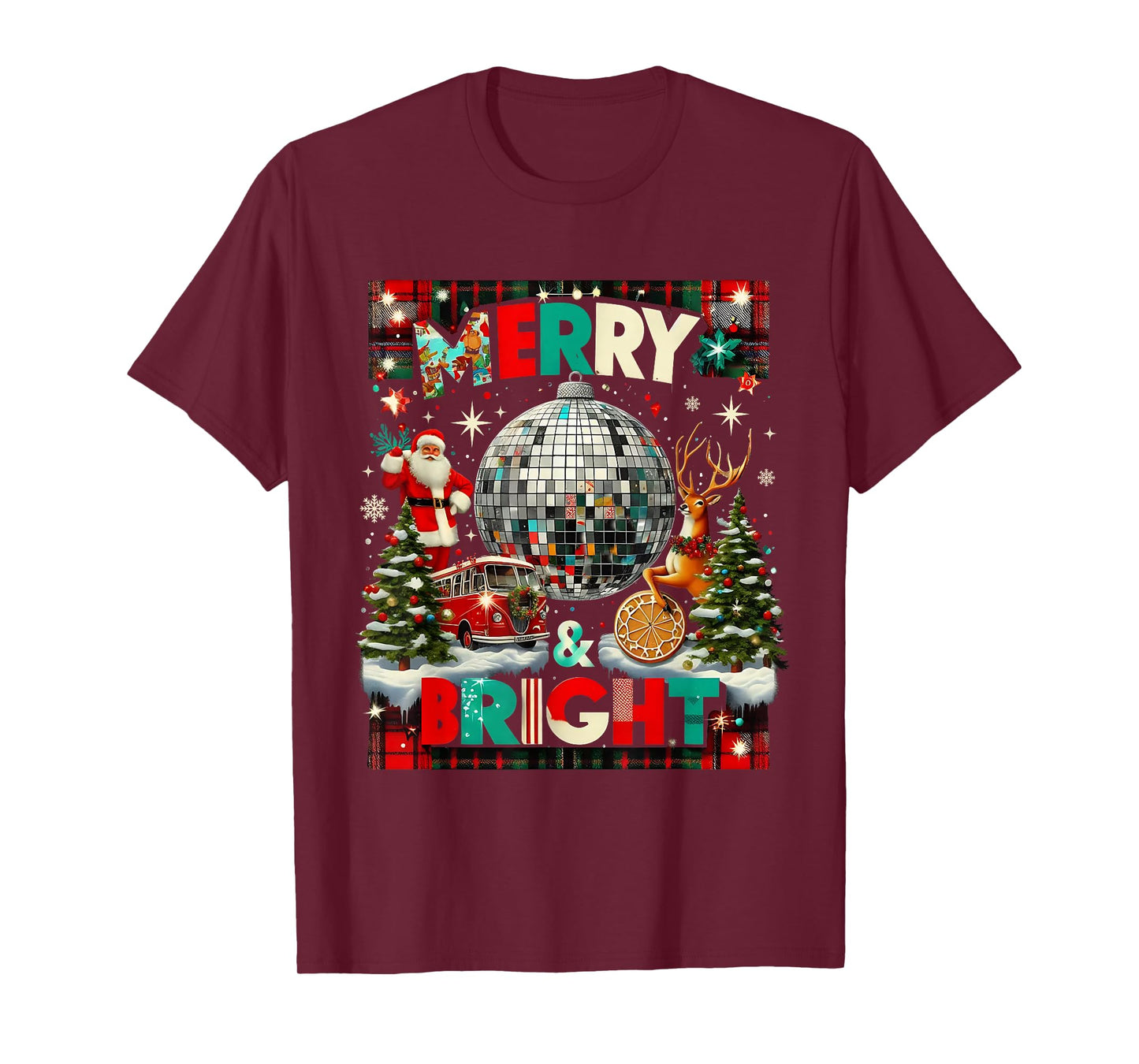 Merry and Bright Retro Christmas Disco Design T-Shirt