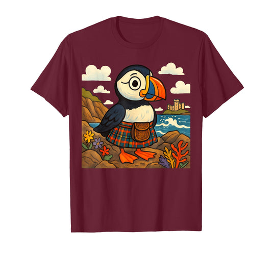 Scottish Puffin in Tartan Kilt Design | Scotland Wildlife T-Shirt