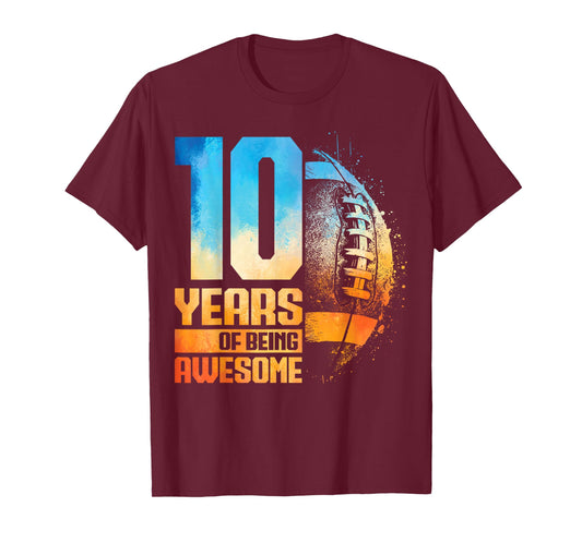 10th Birthday Retro American Football 10 Years Old Boy Girl T-Shirt
